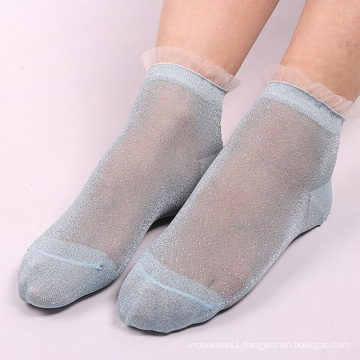 Funny design shiny  transparent ladies sheer ankle socks for women